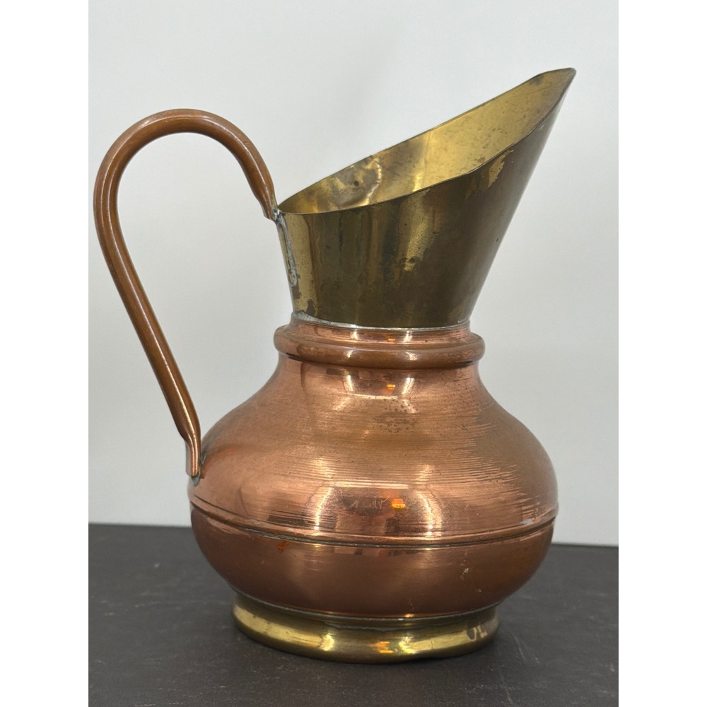 Vintage Flemish Original Copper Brass Pitcher Made in Belgium Mixed Metal 5.5"